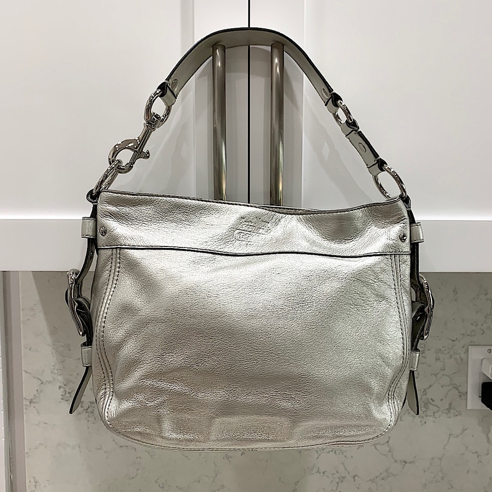 Coach metallic silver leather handbag